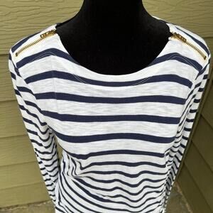 J. Crew striped long sleeve zipper shoulders, white, navy stripes. Women's S